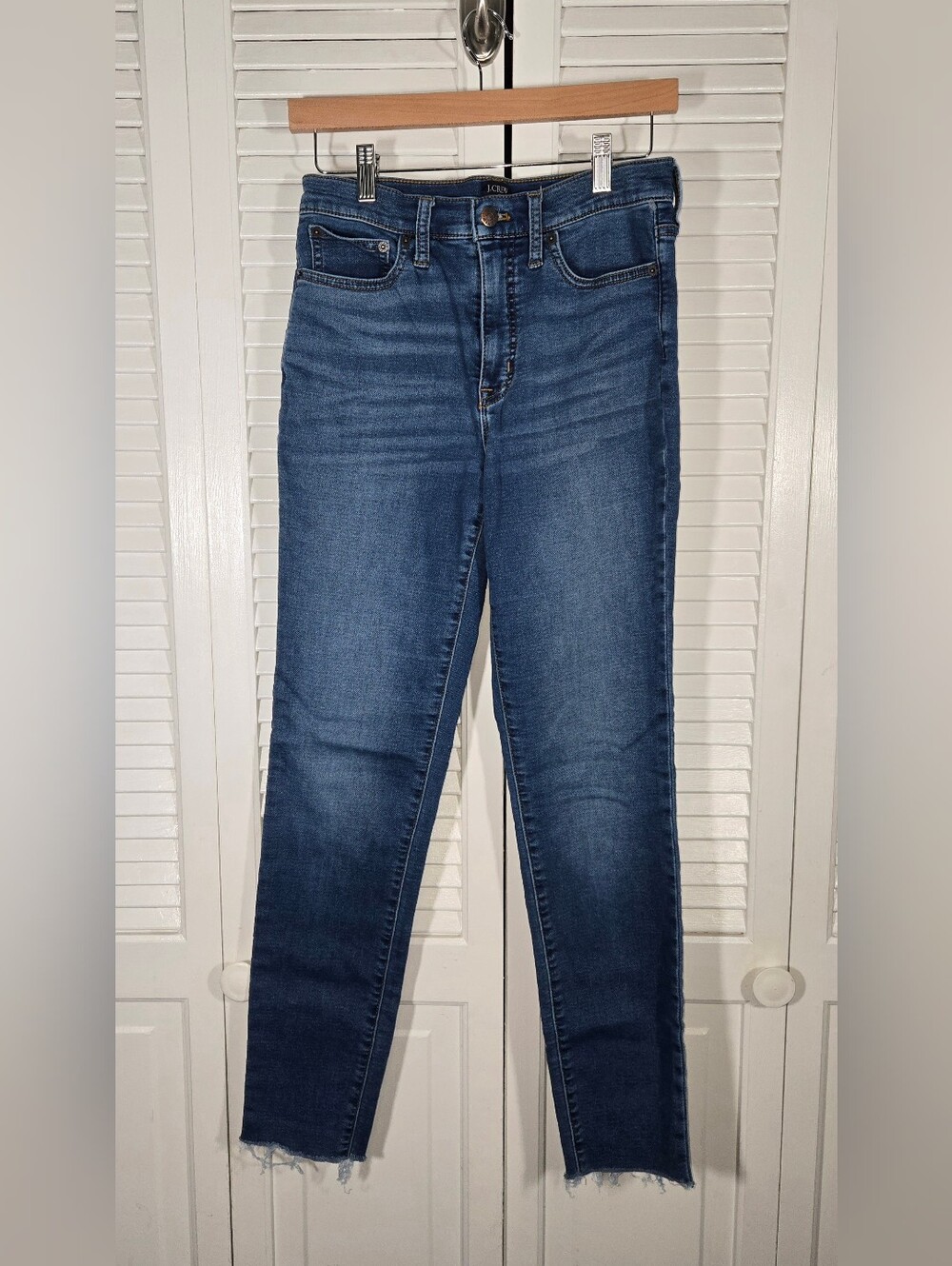 J Crew 9" Midrise Skinny Medium To Dark 5 Pocket Skin Fit Raw Ankle Jeans Sz 27T